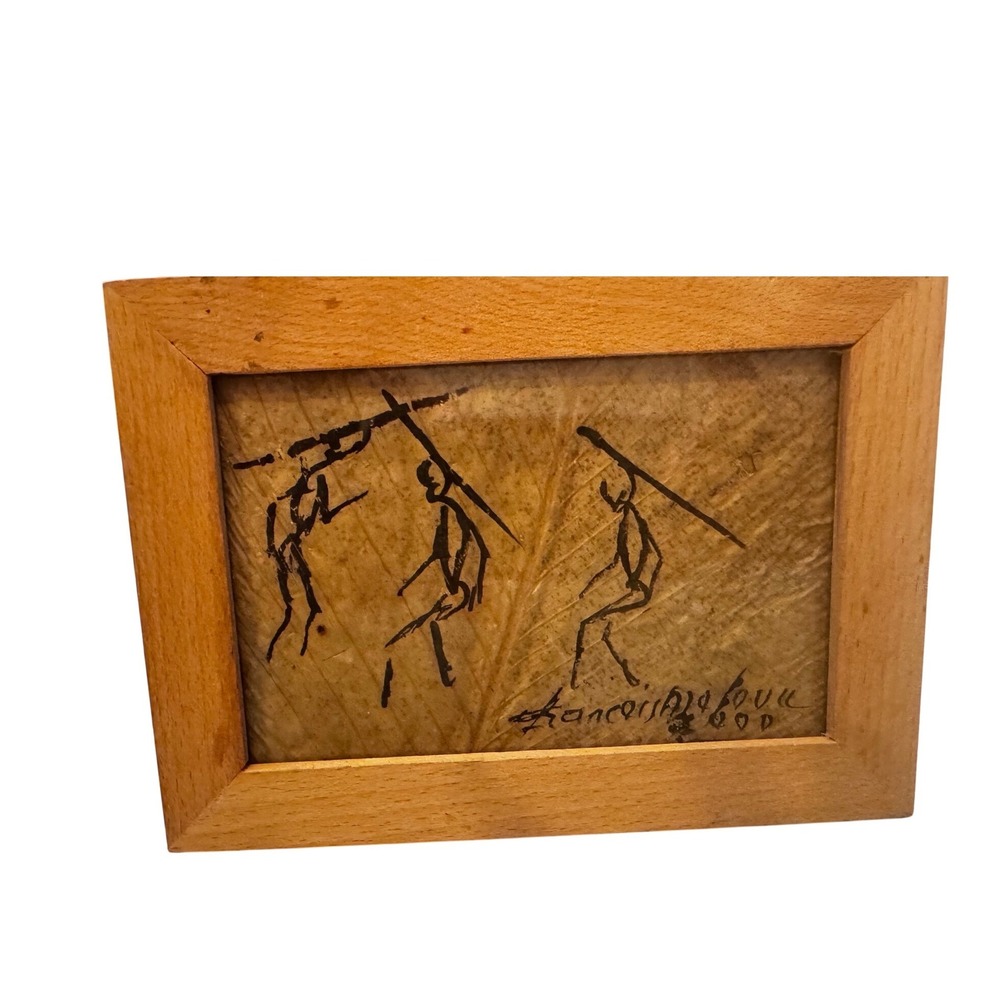 Francois Mabouu Signed Leaf Painting 2000 Framed Tribal Figure‎ Folk Art 5x7
EUC